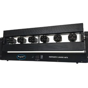 AUVI LIGHTS INFINITY LASER 6FX – Dual-Sided Infinite Rotation RGB Full-Color 6-Head Laser with LED Beam and Strobe Effects