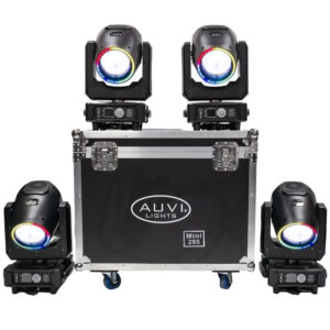 AUVI Moving Head Mini 14R 295W with LED Ring – Set of 4 with Road Case