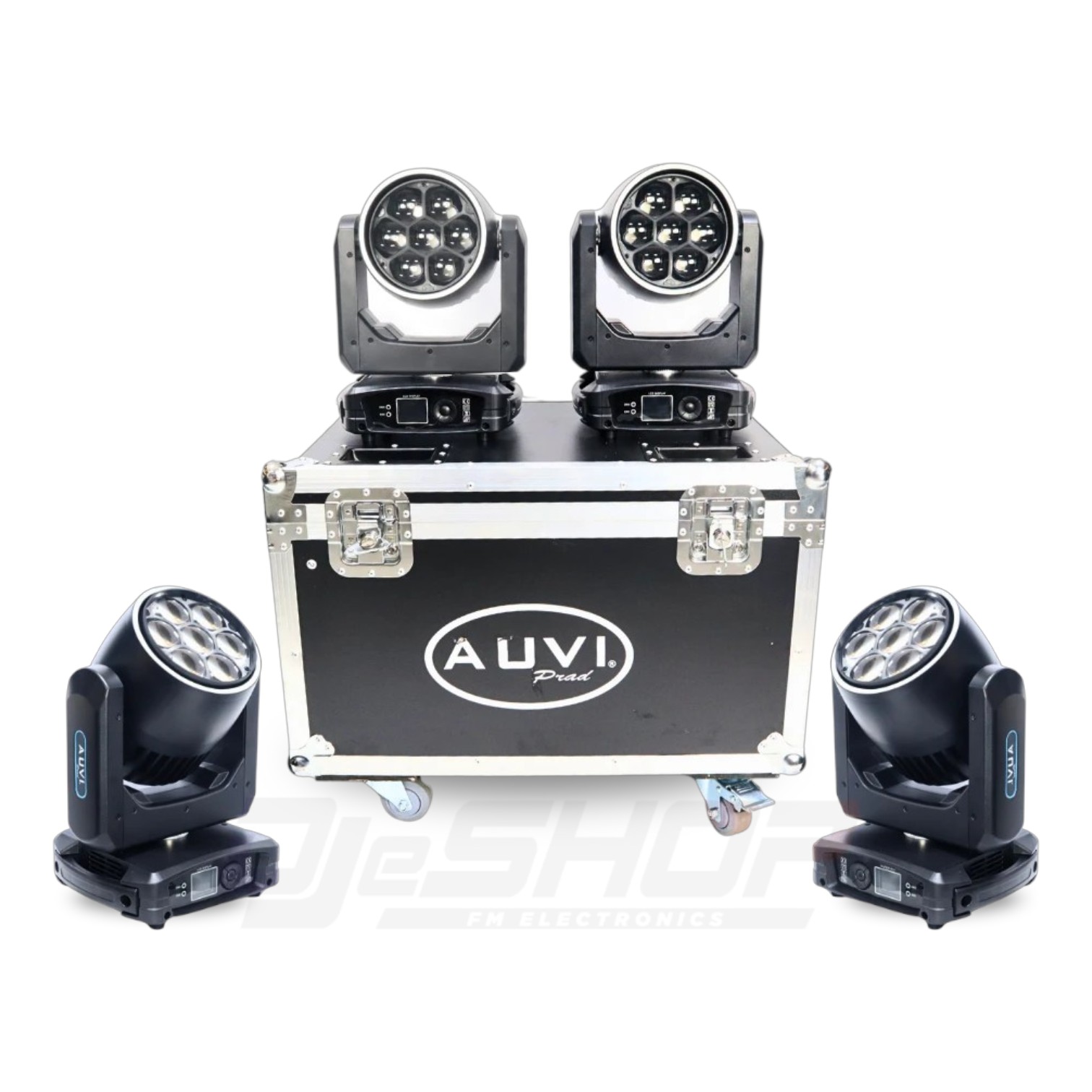AUVI Lights BEE EYE Moving Head Wash with LED Ring – Set of 4 with Case